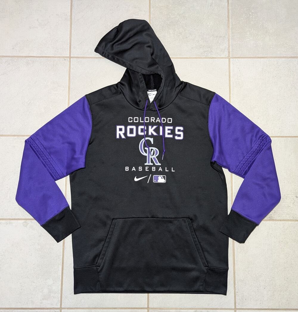 Nike Men's Large Colorado Rockies Therma-Fit MLB Performance Hoodie Black Purple
